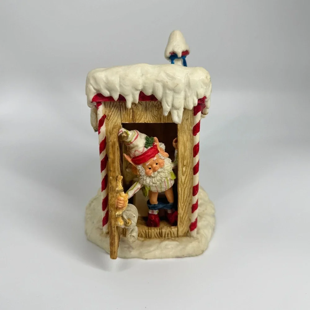 Vintage 1989 Enesco Christmas Elf in Outhouse Figurine Humorous Holiday Decor